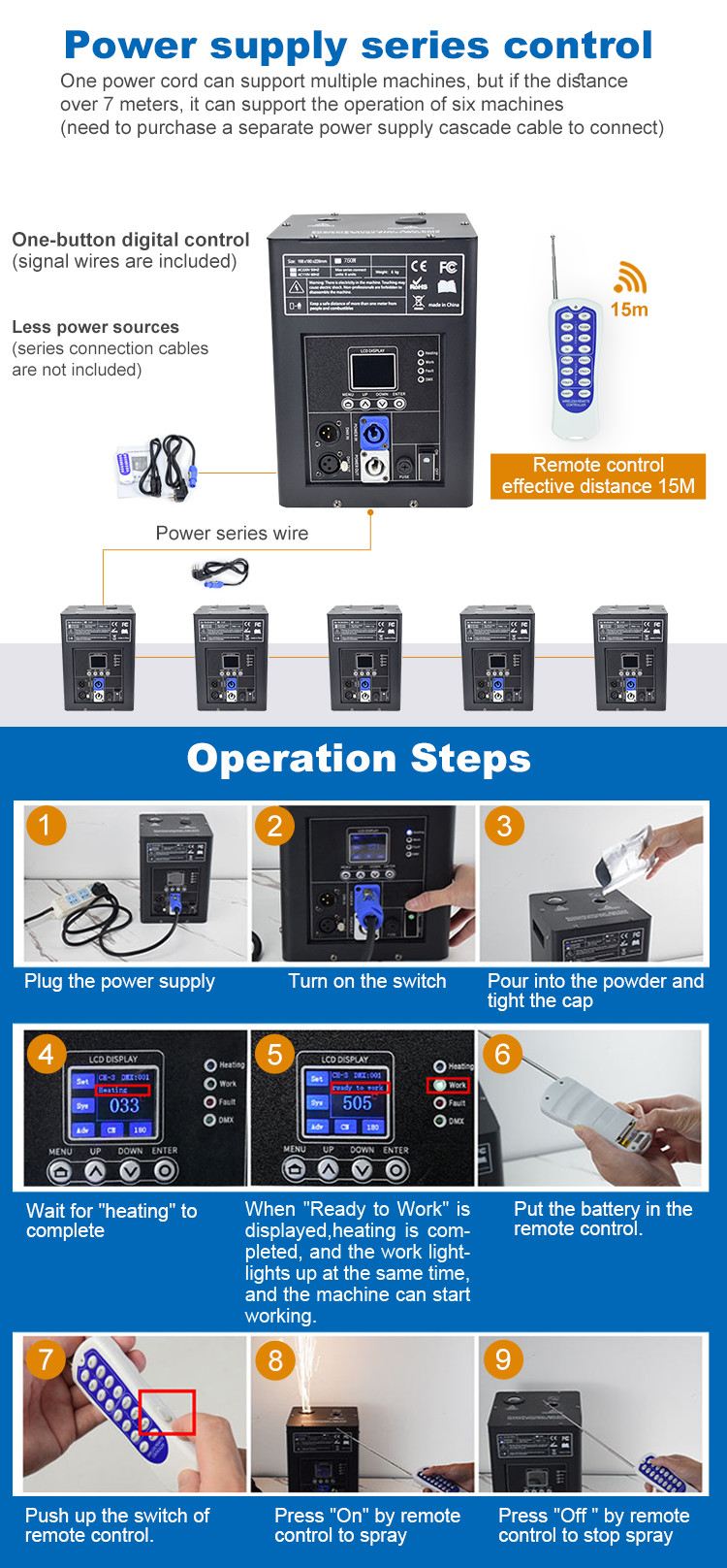 800W Waterfall Remote Inverted Cold Spark Machine for Stage Spark Fall Control Mode DMX512/Remote