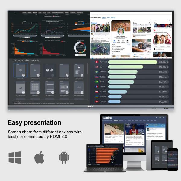 Buy 86'' H11 Smart Interactive Flat Panel Display 20 Points Touch Smart Digital Board at wholesale prices