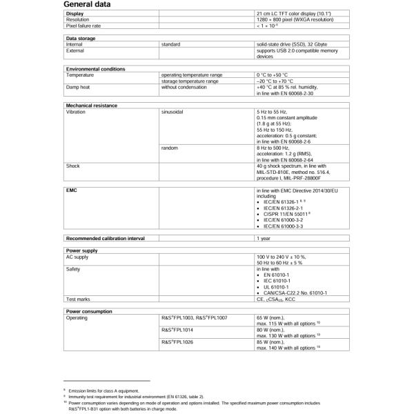 R&S FPL1003 Spectrum Analyzer with 5 kHz to 26.5 GHz Range -108 dBc SSB Phase Noise and -163 dBm DANL