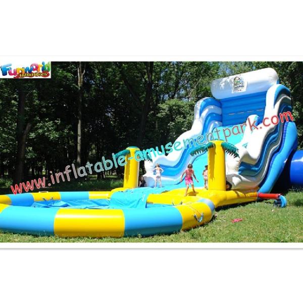 Huge Rent Commercial Inflatable Slide, Blue Sport Water Slide Pool For Adults