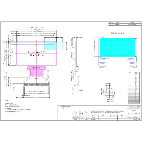 128x64 1.3'' Mono OLED LCD Display 30Pin Monochrome PMOLED Screen SH1106G