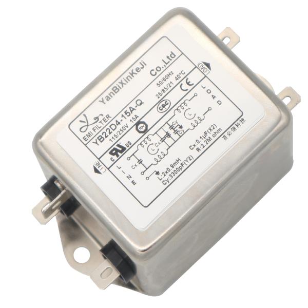 YB-D4 Low Pass EMI EMC Filter 115V 250V Fast On Terminal Single Phase Filter For