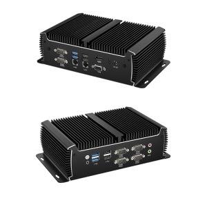 Quality Black Fanless Industrial PC Mini Computer Intel Core Dual LAN Dual Display Asynchronous Output 1135G7U for sale
