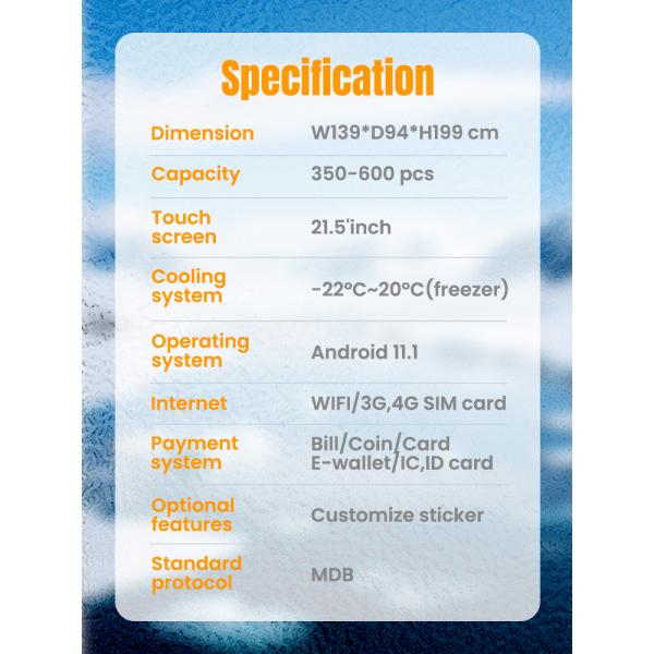 Frozen Treats Ice Cream Vending Machine -22℃ Keep Ice Cream Fresh Popsicle Vending Machine