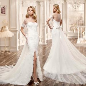 China New Arrival Romantic White Mermaid Wedding Dresses Perspective Lace Slim Waist Dress on sale