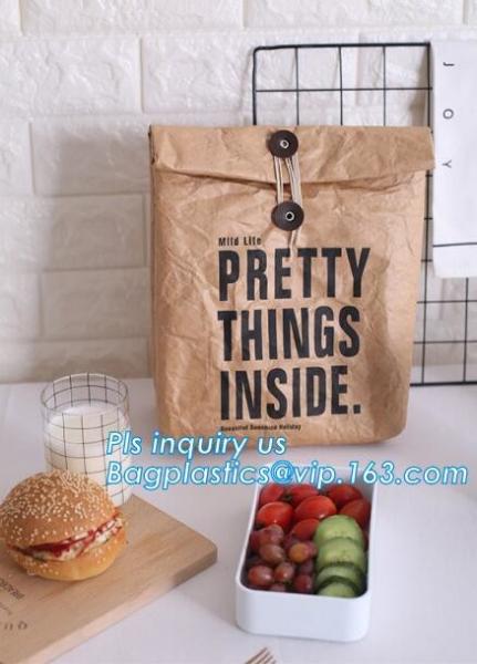 Custom Eco friendly tyvek Lunch bag Insulated Cooler bag,tyvek kraft paper insulated aluminum foil lunch box bag with sn