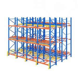 Quality Push Back Pallet Racking System in signal blue for Warehouse Storage 1-2 pallet width for sale