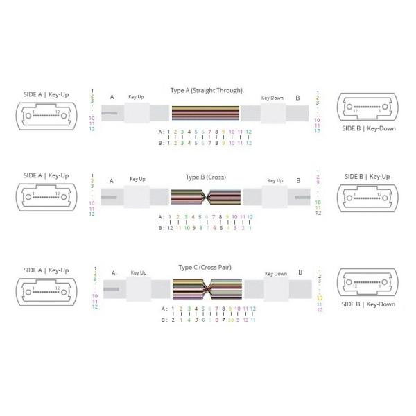 2m Polarity Changeable Senko MPO Trunk Cable Multimode 12F Fiber Optic Patch Cord