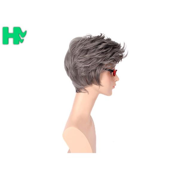 14 Inch Men Hair Wig Black Mixed Grey Kanekalon Fiber Professional