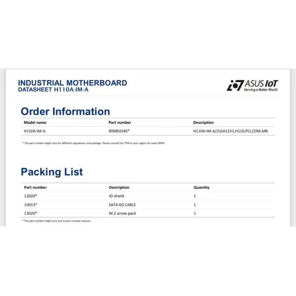 H110A-IM-A Industrial Atx Motherbo Dual Channel H110 Chipset Socket LGA-1151 CPU 2DDR4