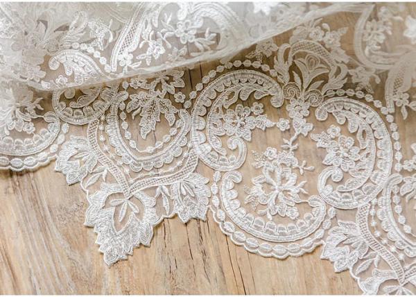 Buy Ornament Wedding Floral Corded Lace Fabric Embroidered Tulle For Pallas Couture at wholesale prices