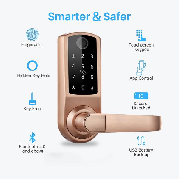 Single Latch Deadbolt Security Electronic Smart Fingerprint Door Lock with TTlock app