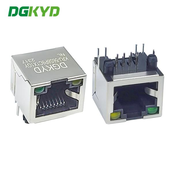 Buy KRJ-56S8P8C1X1GYNL single port RJ45 connector 8P8C with light without filter crystal head communication interface at wholesale prices