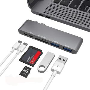 China 6 in 1 Multi-Port Dual Type C Adapter with USB-C Thunderbolt 3 PD and Data Transfer Port,2X USB 3.0 Ports,SD card reader on sale