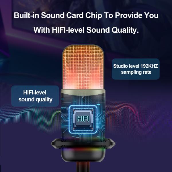 Studio Grade USB Condenser Microphone LED Lights for PC / Mac