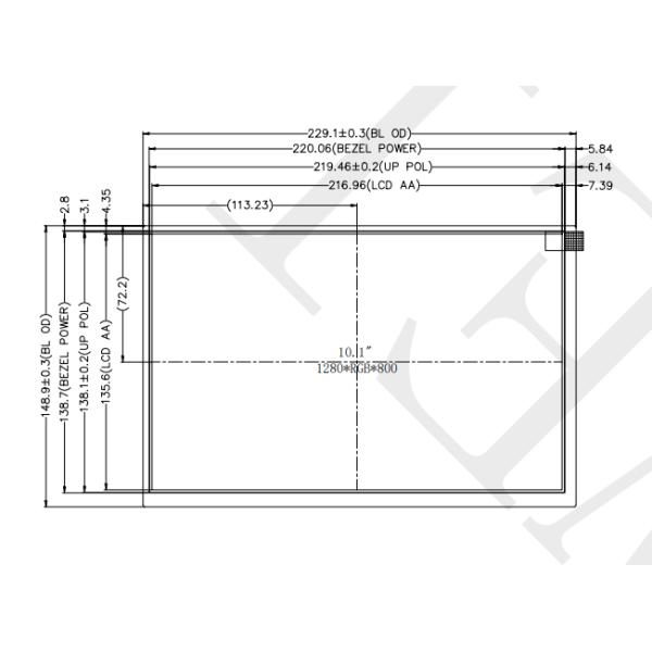 8 Bits LVDS Industrial TFT Display 10.1 Inch EK79202 1280x800 Pixels 40 Pins