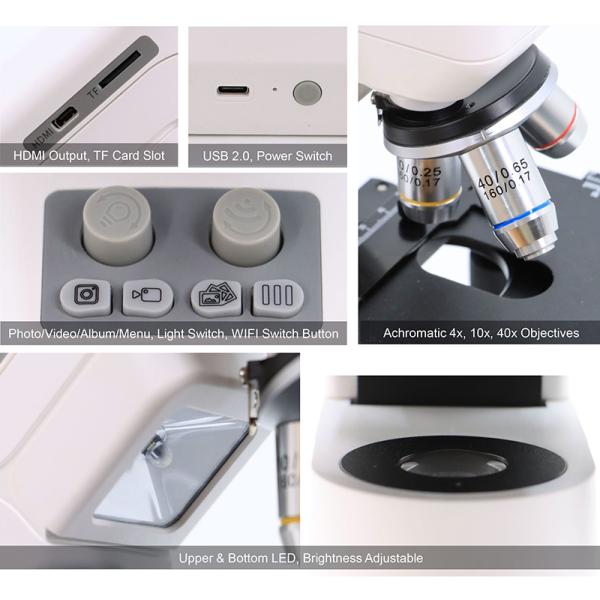 OPTO EDU A33.5130 Rechargeable Microscope With 7'' Display TF Card And Multi-Output Options