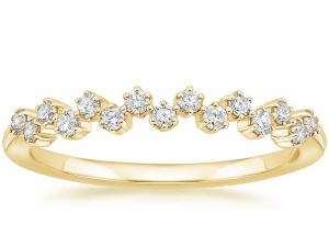 China Round 14k Yellow Gold Wedding Band , 1.8mm-2.5mm Natural Diamond Ring on sale