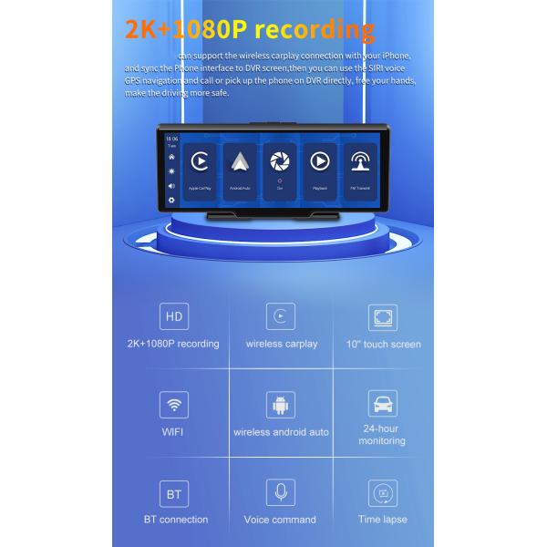 1440P 10.26 Inch Portable Touch Carplay Dashboard 2.5K Video Loop Recording
