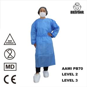 China LEVEL 3 SMS Hospital Long Sleeve Disposable Gowns Blue Isolation Gowns With Cuffs on sale