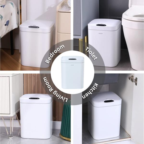 16L/5.3 Gallon Square Automatic Kitchen Garbage Bin Motion Sensor Plastic Smart Trash Can Trash Bin