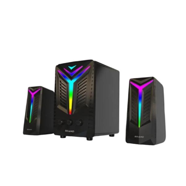 Satellite Speakers 20W Subwoofer High-gloss Black Finish RGB Lighting Portable Remote Bluetooth 5.0 AUX Input