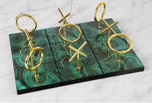 China Green Marble Gold Metal XO Game Pieces Chess Decor on sale