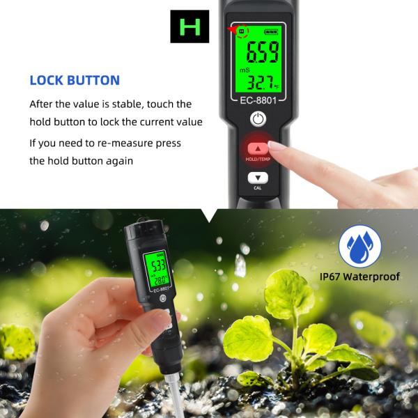 LCD Display Soil Ec Meter 2 In 1 Multipurpose Conductivity Tester