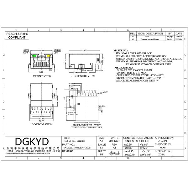 RJ45 Direct Insertion Network Port With Transformer, Thin Sinking Plate DGKYD1511B031CB2W7CBD057