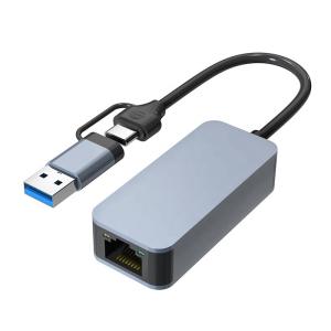Quality 2 In 1 Aluminum USB 3.0 Type C Ethernet Adapter for Fast and Stable Network Connection for sale