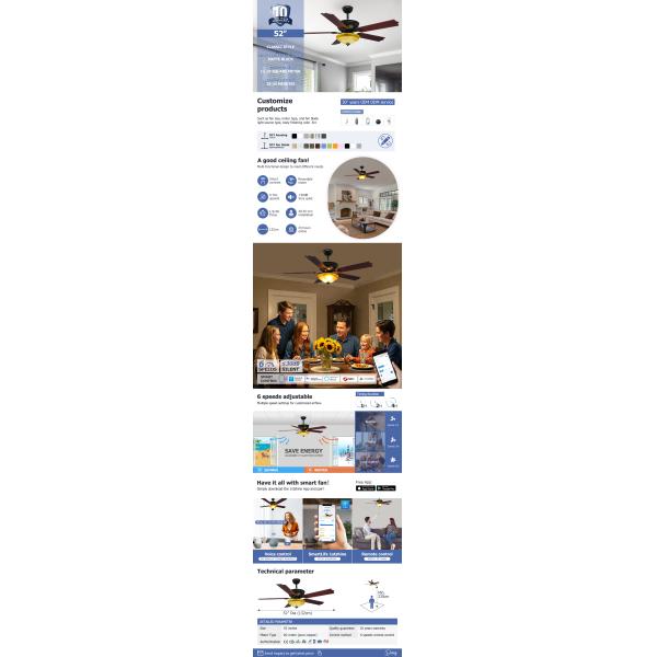 Low Noise Energy Saving Classical 5 Blades Ceiling Fan Engineering Model For Home