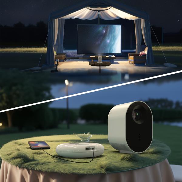 C1 White Cordless Mini Projector 20000mAh Lithium Battery Smart Android Projector