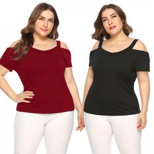 China Ready to Ship In Stock Fast Dispatch Hot Selling Women Plus Size Short Sleeve Off The Shoulder Blouses T shirt on sale