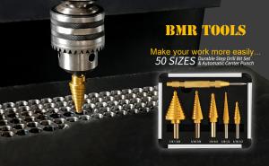 Quality 5PCS HSS Titanium Step Drill Bit Set with Automatic Center Punch and Multiple Hole 50 Inch Sizes for sale