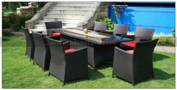Buy Shrinkage Function Rattan Dining Set with 8*1.1MM Pe Rattan and Aluminum Frame at wholesale prices