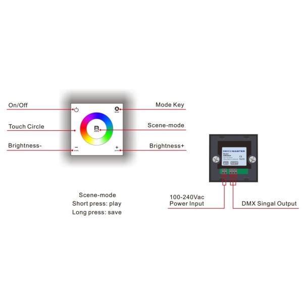 DMX512 Signal White Dimmer Switch , 86*86 Glass Panel Dimmer Control Switch