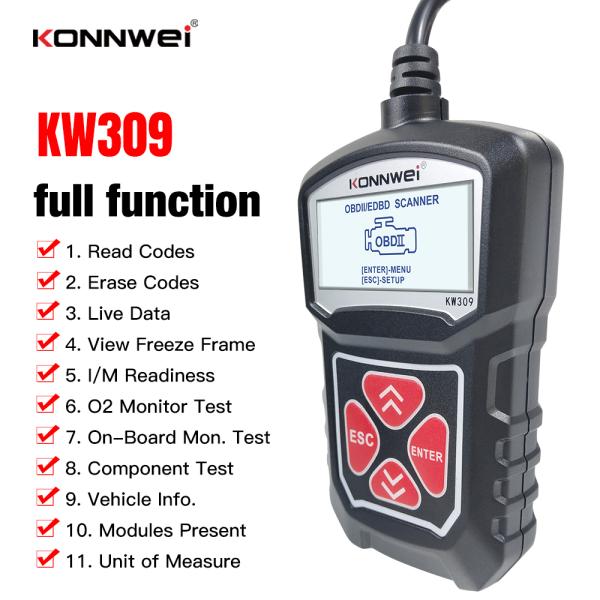 KW309 OBDII EOBD CAN scan tool for 12 gasoline diesel vehicle 7 languages easy to operate