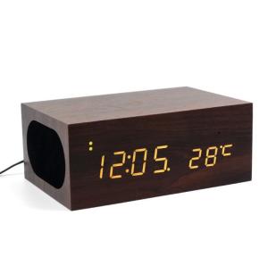 China Wood Qi Charger Bluetooth Stereo Speaker , Double USB NFC Alarm with Thermometer Function on sale