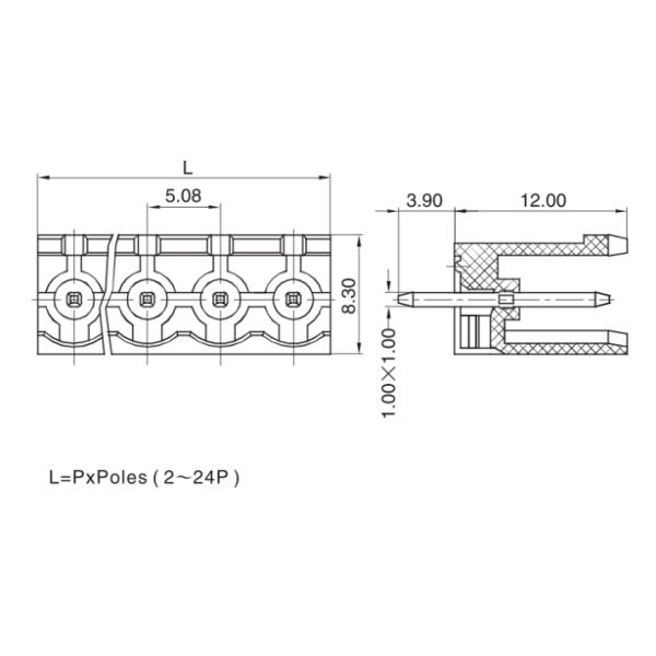 5.08mm Center Space Terminal Strip Connector 1*08P PA66 SN Plated DIP/RA 300V 18A