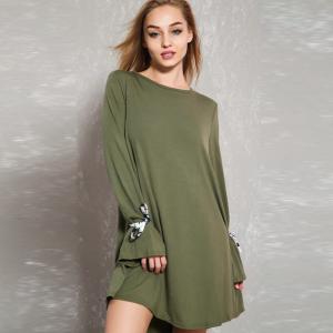 China Latest Sexy Olive Tie Sleeve Open Back Tunic Casual Dress For Fashion Women on sale