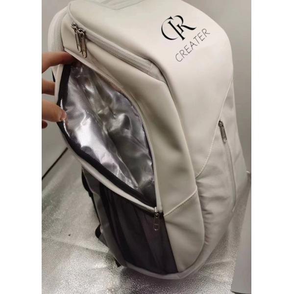 White Pickleball Racquet Bag With Zipper Closure and Side Thermo Pockets