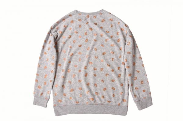 Rose Gold Foil Print Round Neck Quilted Pullover Sweater For Women