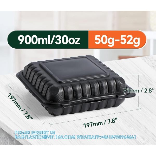 Meal Prep Containers, 65 Pack Clamshell Food Containers 7.8 Inch Black 3 Compartment To Go Containers