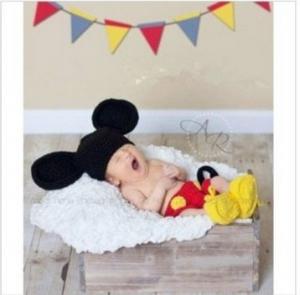 China Black Yellow Mickey Mouse Baby Costume Crochet Beanie Shorts Shoes Animal Hat Cap Photo on sale