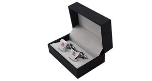 China Black Leatherette Gifts Packing Boxes Cufflink Boxes Packaging With Elastic on sale