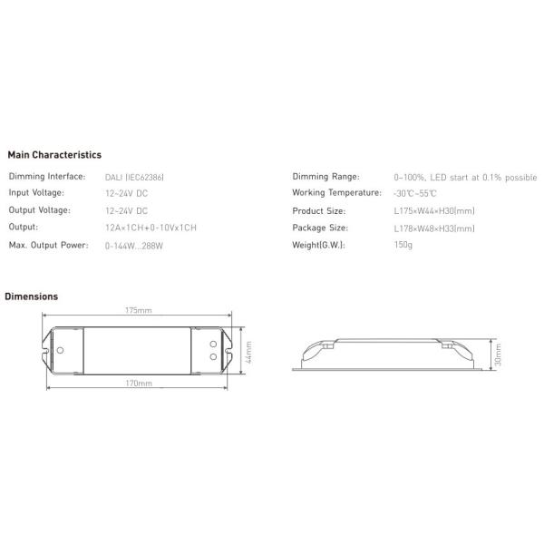 12-24V 12A Dali Led Dimming Driver Short Circuit / Over Load Protection