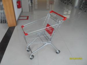 Quality Steel Supermarket Shopping Carts 60L With red plastic parts and safety babyseat for sale
