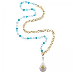 Quality Natural Shell Pendant Glass Crystal Beads Gold Chain Necklace Multicolor 8mm for sale