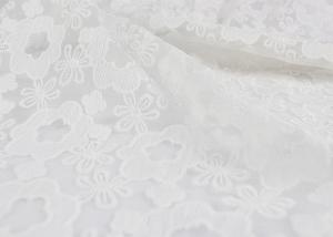 China 3D Polyester White Embroidered Lace Fabric , Wedding Dress / Wedding Gown Lace Fabric on sale