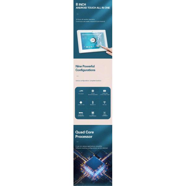 8 Inch Advertising Display 1280x800 IPS Touch Screen Android Monitor All In One PC